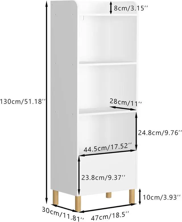 Alt view image 2 of 13 - 3-5 Tiers Bookcase Bookshelf Storage Cabinet Organizer, White Book Display Nightstand for Bed Room, Playroom, Nursery (5-Tier)