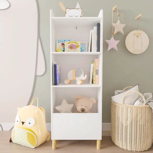 Alt view image 3 of 13 - 3-5 Tiers Bookcase Bookshelf Storage Cabinet Organizer, White Book Display Nightstand for Bed Room, Playroom, Nursery (5-Tier)
