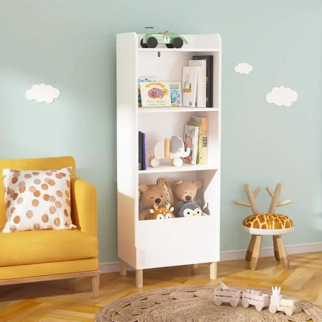 Alt view image 4 of 13 - 3-5 Tiers Bookcase Bookshelf Storage Cabinet Organizer, White Book Display Nightstand for Bed Room, Playroom, Nursery (5-Tier)