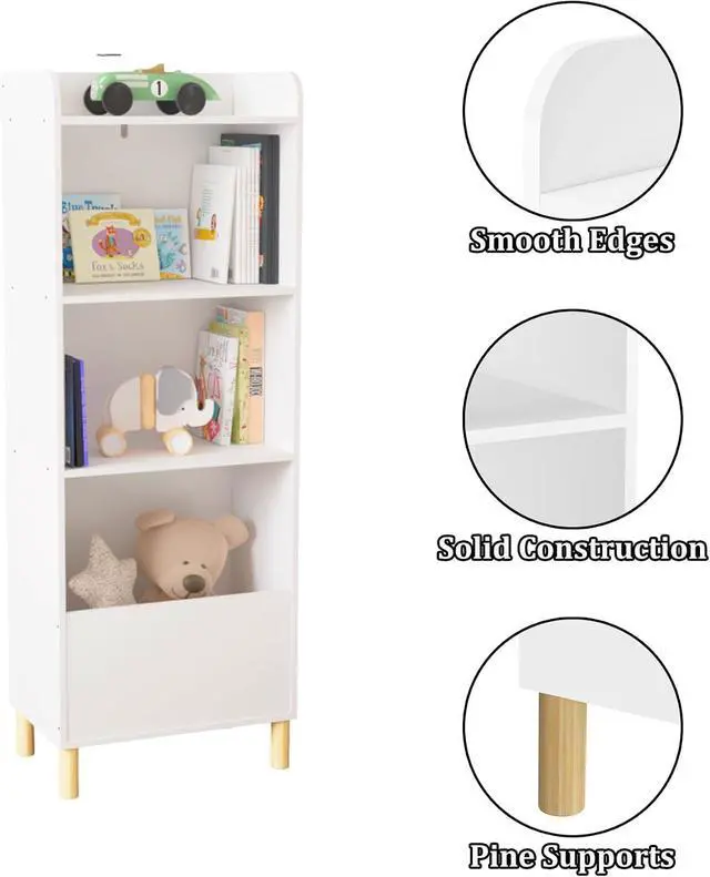 Alt view image 6 of 13 - 3-5 Tiers Bookcase Bookshelf Storage Cabinet Organizer, White Book Display Nightstand for Bed Room, Playroom, Nursery (5-Tier)