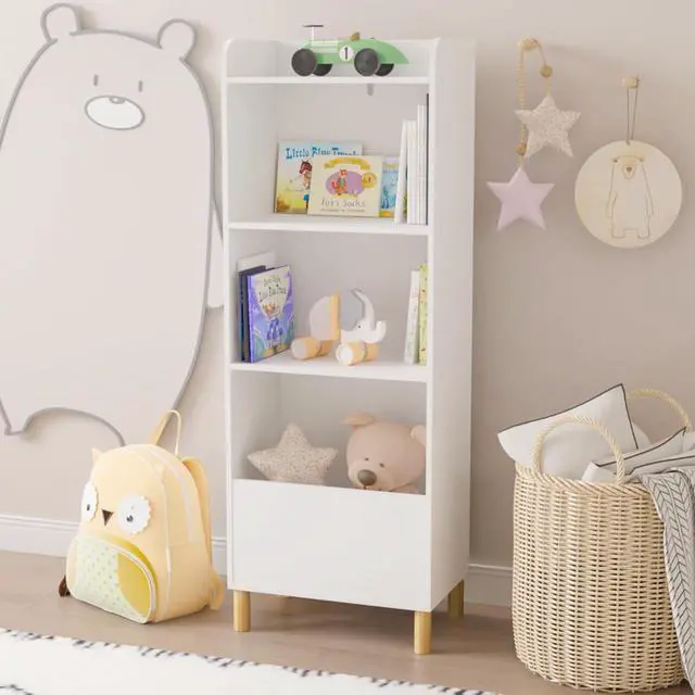 Alt view image 5 of 13 - 3-5 Tiers Bookcase Bookshelf Storage Cabinet Organizer, White Book Display Nightstand for Bed Room, Playroom, Nursery (5-Tier)
