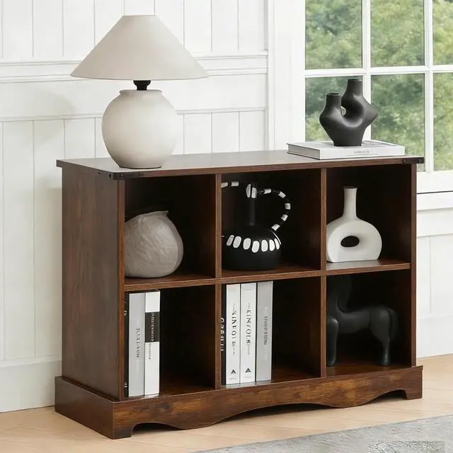 Alt view image 4 of 7 - 6 Cube Storage Organizer, Wood Cube Bookshelf with LED Lights, Horizontal Storage Cubes, Kids Bookshelf, Display Cabinet Cubby Shelf for Living Room Home Office Bedroom, Brown Shelf Organizer