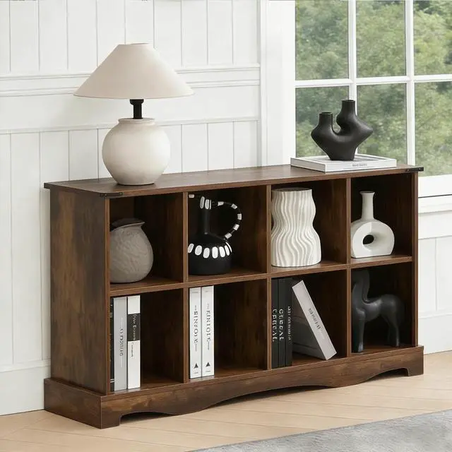Alt view image 4 of 14 - 8 Cube Storage Organizer, Wood Cube Bookshelf with LED Lights, Horizontal 11 inch Storage Cubes, Kids Bookshelf, Display Cabinet Cubby Shelf for Living Room Home Office Bedroom, Brown Shelf Organizer