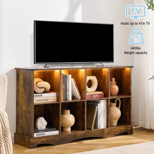 Alt view image 7 of 14 - 8 Cube Storage Organizer, Wood Cube Bookshelf with LED Lights, Horizontal 11 inch Storage Cubes, Kids Bookshelf, Display Cabinet Cubby Shelf for Living Room Home Office Bedroom, Brown Shelf Organizer