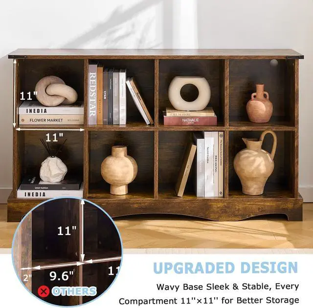 Alt view image 5 of 14 - 8 Cube Storage Organizer, Wood Cube Bookshelf with LED Lights, Horizontal 11 inch Storage Cubes, Kids Bookshelf, Display Cabinet Cubby Shelf for Living Room Home Office Bedroom, Brown Shelf Organizer