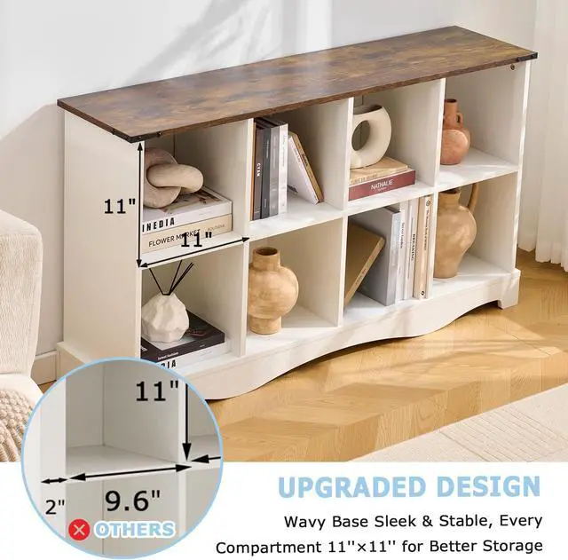 Alt view image 6 of 7 - 8 Cube Storage Organizer, Wood Cube Bookshelf with LED Lights, Horizontal 11 inch Storage Cubes, Kids Bookshelf, Display Cabinet Cubby Shelf for Living Room Home Office Bedroom, White Shelf Organizer
