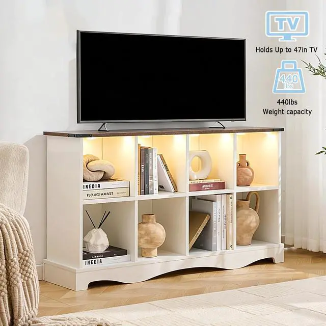 Alt view image 7 of 7 - 8 Cube Storage Organizer, Wood Cube Bookshelf with LED Lights, Horizontal 11 inch Storage Cubes, Kids Bookshelf, Display Cabinet Cubby Shelf for Living Room Home Office Bedroom, White Shelf Organizer