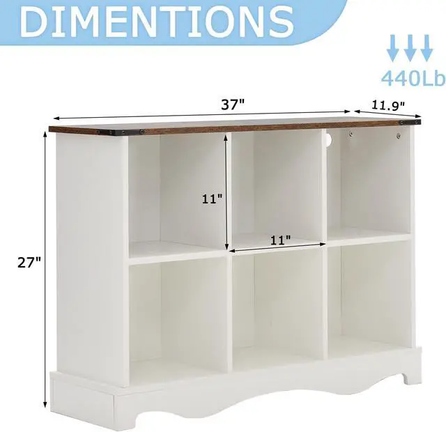 Alt view image 3 of 7 - 6 Cube Storage Organizer, Wood Cube Bookshelf with LED Lights, Horizontal 11 inch Storage Cubes, Kids Bookshelf, Display Cabinet Cubby Shelf for Living Room Home Office Bedroom, White Shelf Organizer