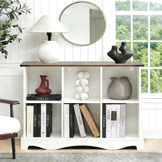 Alt view image 2 of 7 - 6 Cube Storage Organizer, Wood Cube Bookshelf with LED Lights, Horizontal 11 inch Storage Cubes, Kids Bookshelf, Display Cabinet Cubby Shelf for Living Room Home Office Bedroom, White Shelf Organizer