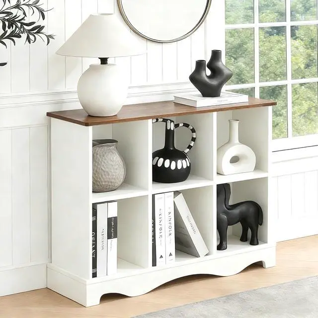 Alt view image 4 of 7 - 6 Cube Storage Organizer, Wood Cube Bookshelf with LED Lights, Horizontal 11 inch Storage Cubes, Kids Bookshelf, Display Cabinet Cubby Shelf for Living Room Home Office Bedroom, White Shelf Organizer