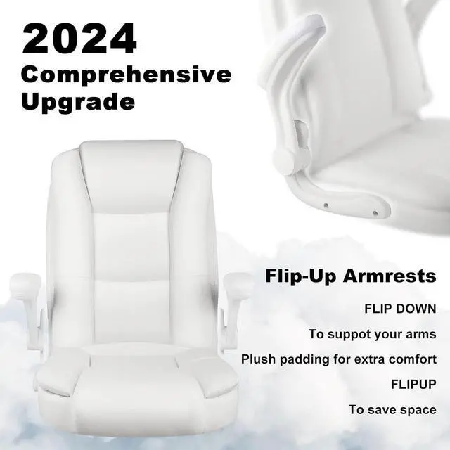 Alt view image 3 of 7 - Leather Office Desk Chair,Ergonomic Office Chair with Lumbar Support,Computer Chair,Executive Leather Chair with Padded Flip-up Arm,Adjustable Armrests, Black,275LBS
