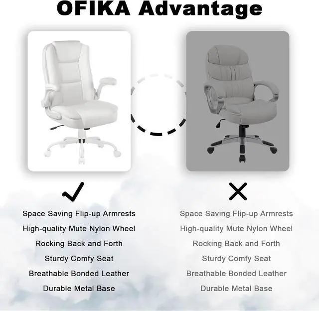 Alt view image 5 of 7 - Leather Office Desk Chair,Ergonomic Office Chair with Lumbar Support,Computer Chair,Executive Leather Chair with Padded Flip-up Arm,Adjustable Armrests, Black,275LBS