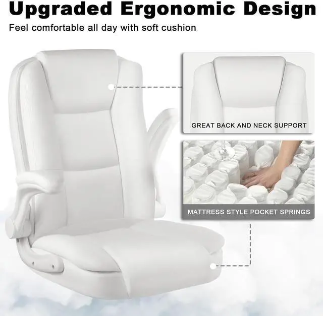 Alt view image 6 of 7 - Leather Office Desk Chair,Ergonomic Office Chair with Lumbar Support,Computer Chair,Executive Leather Chair with Padded Flip-up Arm,Adjustable Armrests, Black,275LBS