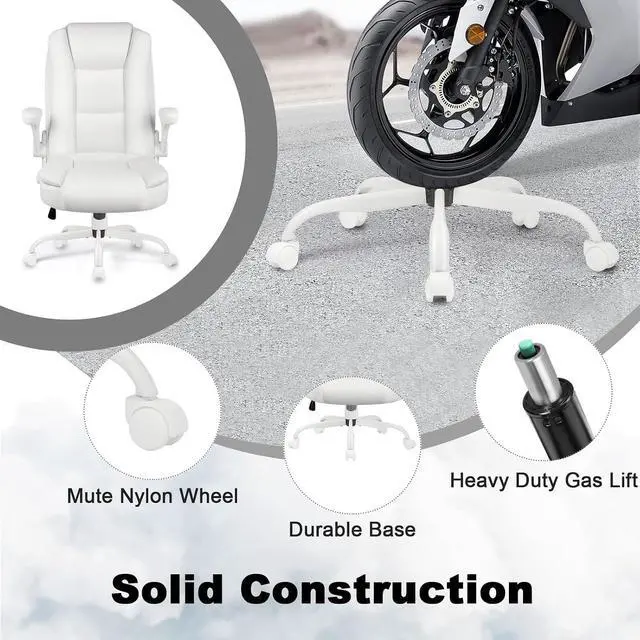 Alt view image 7 of 7 - Leather Office Desk Chair,Ergonomic Office Chair with Lumbar Support,Computer Chair,Executive Leather Chair with Padded Flip-up Arm,Adjustable Armrests, Black,275LBS