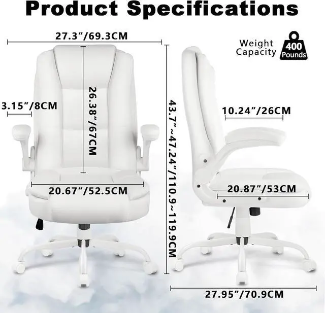 Alt view image 2 of 7 - Leather Office Desk Chair,Ergonomic Office Chair with Lumbar Support,Computer Chair,Executive Leather Chair with Padded Flip-up Arm,Adjustable Armrests, Black,275LBS
