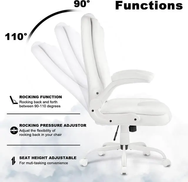 Alt view image 4 of 7 - Leather Office Desk Chair,Ergonomic Office Chair with Lumbar Support,Computer Chair,Executive Leather Chair with Padded Flip-up Arm,Adjustable Armrests, Black,275LBS