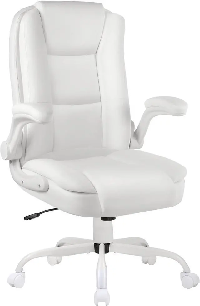 Main image of Leather Office Desk Chair,Ergonomic Office Chair with Lumbar Support,Computer Chair,Executive Leather Chair with Padded Flip-up Arm,Adjustable Armrests, Black,275LBS