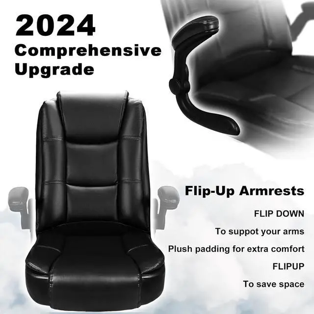 Alt view image 3 of 7 - Leather Office Desk Chair,Ergonomic Office Chair with Lumbar Support,Computer Chair,Executive Leather Chair with Padded Flip-up Arm,Adjustable Armrests, Gray,275LBS