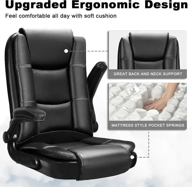 Alt view image 5 of 7 - Leather Office Desk Chair,Ergonomic Office Chair with Lumbar Support,Computer Chair,Executive Leather Chair with Padded Flip-up Arm,Adjustable Armrests, Gray,275LBS