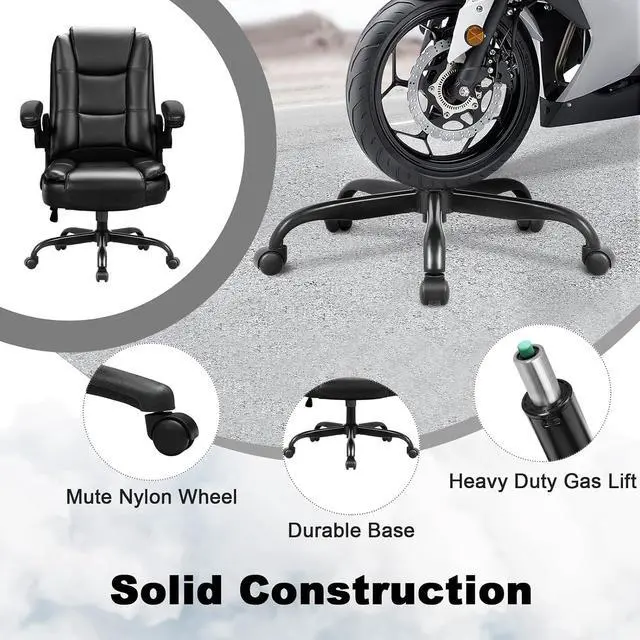 Alt view image 7 of 7 - Leather Office Desk Chair,Ergonomic Office Chair with Lumbar Support,Computer Chair,Executive Leather Chair with Padded Flip-up Arm,Adjustable Armrests, Gray,275LBS