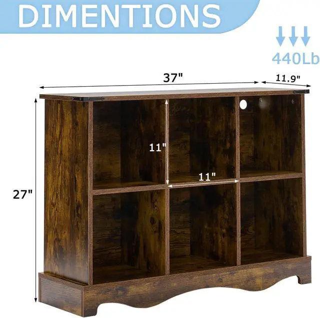 Alt view image 3 of 7 - 6 Cube Storage Organizer, Wood Cube Bookshelf with LED Lights, Horizontal Storage Cubes, Kids Bookshelf, Display Cabinet Cubby Shelf for Living Room Home Office Bedroom, Brown Shelf Organizer
