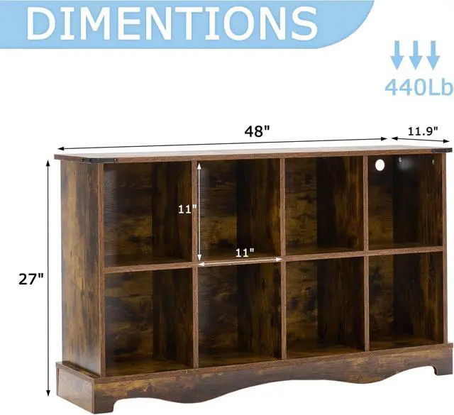 Alt view image 3 of 14 - 8 Cube Storage Organizer, Wood Cube Bookshelf with LED Lights, Horizontal 11 inch Storage Cubes, Kids Bookshelf, Display Cabinet Cubby Shelf for Living Room Home Office Bedroom, Brown Shelf Organizer
