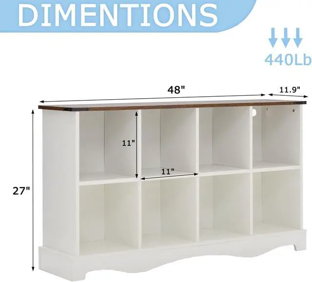 Alt view image 3 of 7 - 8 Cube Storage Organizer, Wood Cube Bookshelf with LED Lights, Horizontal 11 inch Storage Cubes, Kids Bookshelf, Display Cabinet Cubby Shelf for Living Room Home Office Bedroom, White Shelf Organizer