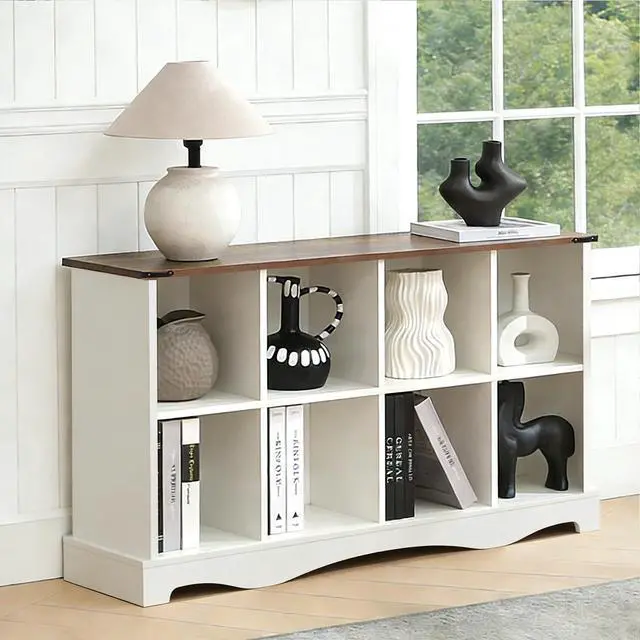 Alt view image 4 of 7 - 8 Cube Storage Organizer, Wood Cube Bookshelf with LED Lights, Horizontal 11 inch Storage Cubes, Kids Bookshelf, Display Cabinet Cubby Shelf for Living Room Home Office Bedroom, White Shelf Organizer