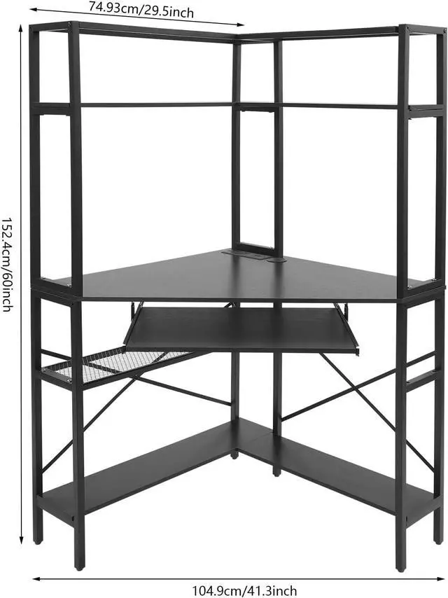 Alt view image 3 of 7 - Corner Computer Desk with Power Outlets - 29.5x29.5x60in Gaming Desk with LED Light Strip & Storage Shelves for Home Office and Small Space