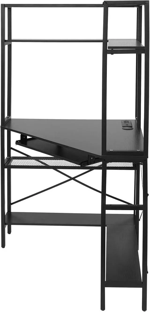 Alt view image 7 of 7 - Corner Computer Desk with Power Outlets - 29.5x29.5x60in Gaming Desk with LED Light Strip & Storage Shelves for Home Office and Small Space