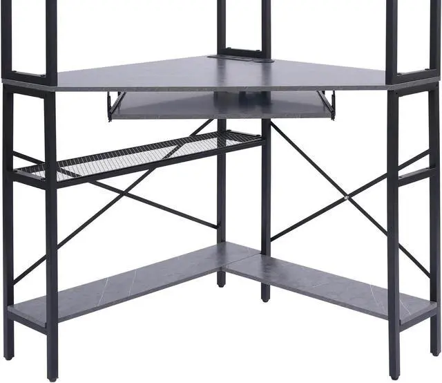 Alt view image 6 of 7 - Corner Computer Desk with Power Outlets - 29.5x29.5x60in Gaming Desk with LED Light Strip & Storage Shelves for Home Office and Small Space