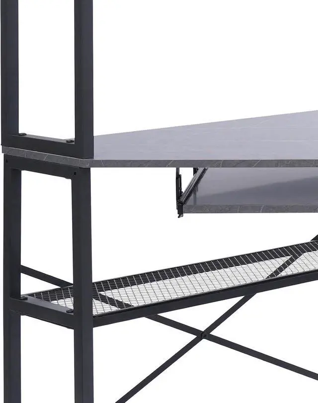 Alt view image 5 of 7 - Corner Computer Desk with Power Outlets - 29.5x29.5x60in Gaming Desk with LED Light Strip & Storage Shelves for Home Office and Small Space