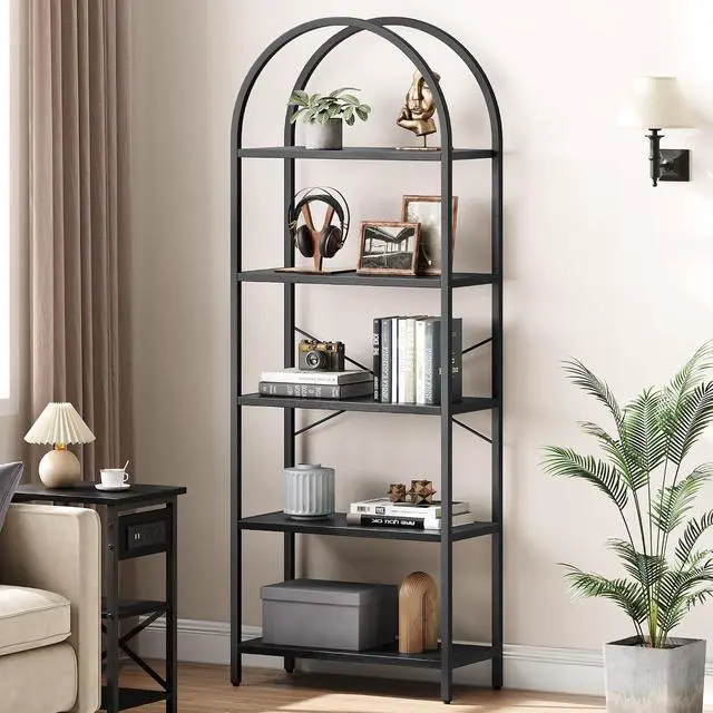 Alt view image 6 of 7 - Bookshelf Tall Bookcase Arched Standing Bookshelves Modern Display Racks 5 Tier Storage Rack Shelf Large Wood Book Shelf for Bedroom, Living Room, Home Office