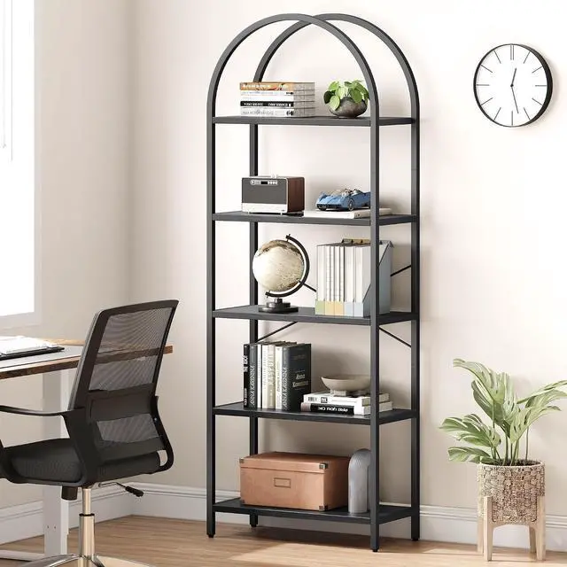 Main image of Bookshelf Tall Bookcase Arched Standing Bookshelves Modern Display Racks 5 Tier Storage Rack Shelf Large Wood Book Shelf for Bedroom, Living Room, Home Office