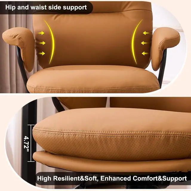 Alt view image 6 of 7 - Ergonomic Office Chair with Wheels, Adjustable Height PU Leather Mid Back Desk Chair, Modern Comfort 360 Swivel Computer Chair for Home Office, Meeting Room, Reading, Camel
