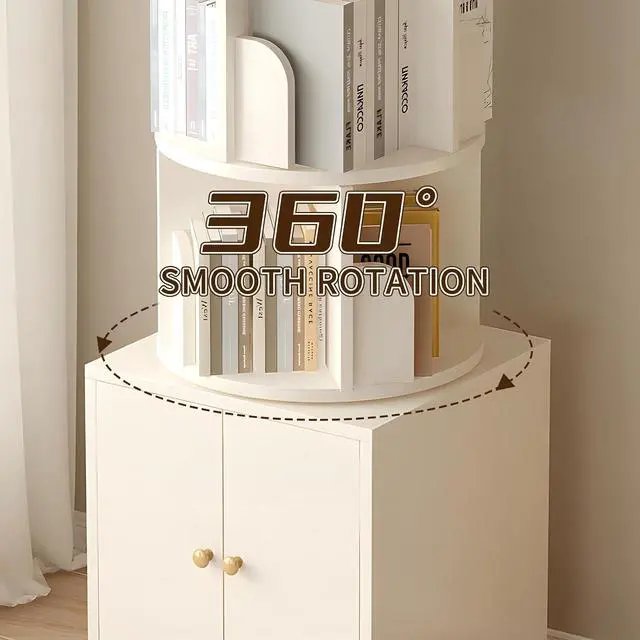 Alt view image 5 of 7 - 4-Tier Rotating Bookshelf with Storage & 360° Lockable Wheels, Display Spinning Bookshelves Floor Standing Narrow Shelving Storage Organizer Tower for Bedroom Living Room Study Room