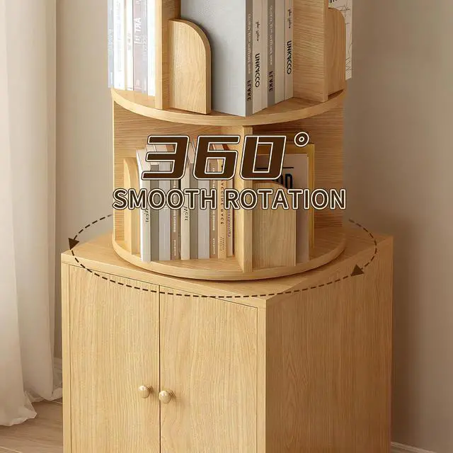 Alt view image 5 of 7 - 4-Tier Rotating Bookshelf with Storage & 360° Lockable Wheels, Display Spinning Bookshelves Floor Standing Narrow Shelving Storage Organizer Tower for Bedroom Living Room Study Room