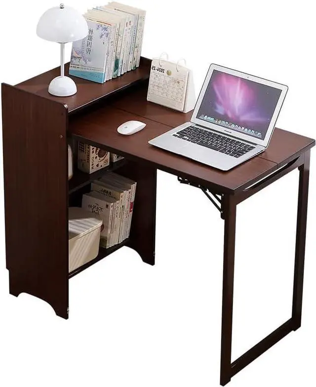Main image of Bamboo Folding Desk, Mid Century Fold Out Table with Hidden Storage and Built-in Socket, Fold Out Table for Small Spaces,Home Office and Bedroom