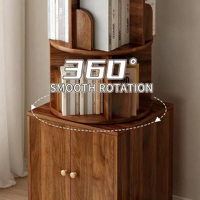 Alt view image 5 of 7 - 4-Tier Rotating Bookshelf with Storage & 360° Lockable Wheels, Display Spinning Bookshelves Floor Standing Narrow Shelving Storage Organizer Tower for Bedroom Living Room Study Room