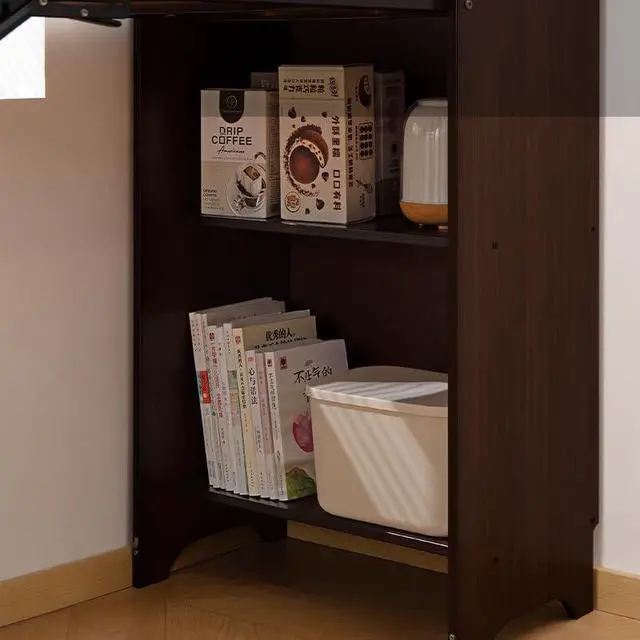 Alt view image 7 of 7 - Bamboo Folding Desk, Mid Century Fold Out Table with Hidden Storage and Built-in Socket, Fold Out Table for Small Spaces,Home Office and Bedroom