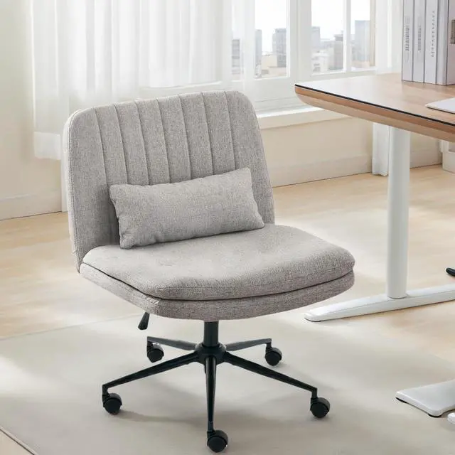 Main image of Criss Cross Office Chair with Wheels, Armless Adjustable Swivel Chair with Wide Seat & Pillow, Ergonomic Desk Chair Computer Task Seating for Home Office, Makeup, Small Space (Linen, Grey)