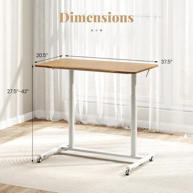 Alt view image 3 of 7 - Mobile Standing Desk, Height Adjustable Computer Desk with Wheels & Aluminum Frame, C Shaped Sofa Side Table, Portable Laptop PC Workstation, Compact Rolling Desk for Small Space (Natural)