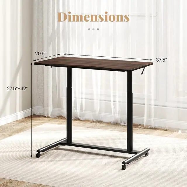 Alt view image 3 of 7 - Mobile Standing Desk, Height Adjustable Computer Desk with Wheels & Aluminum Frame, C Shaped Sofa Side Table, Portable Laptop PC Workstation, Compact Rolling Desk for Small Space (Brown)