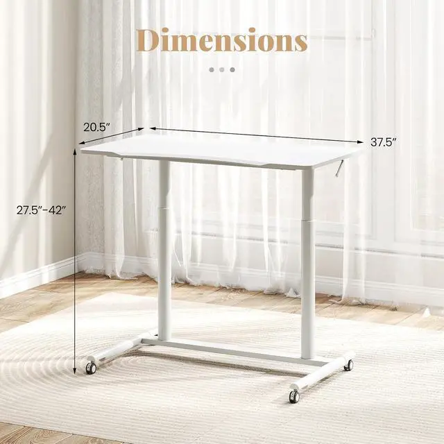 Alt view image 3 of 7 - Mobile Standing Desk, Height Adjustable Computer Desk with Wheels & Aluminum Frame, C Shaped Sofa Side Table, Portable Laptop PC Workstation, Compact Rolling Desk for Small Space (White)
