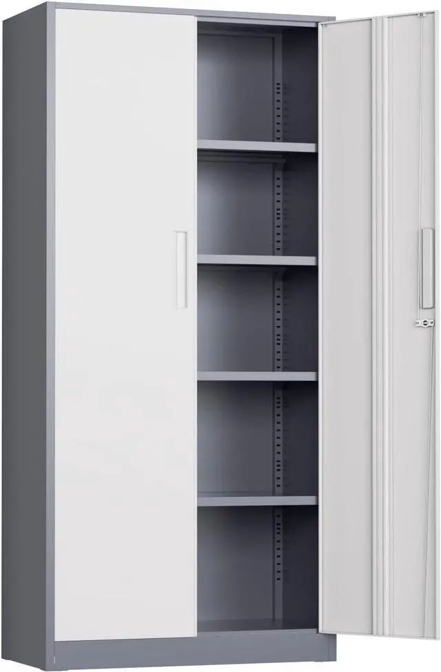 Main image of Storage Cabinet, 72 Steel Locking Closet with Doors and 4 Adjustable Shelves, Tool Unit for Home Office, Garage & Tall Lockable File Cabinet, Grey White