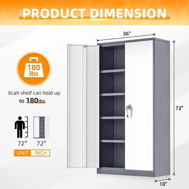 Alt view image 3 of 7 - Metal Garage Storage Cabinet, Black Lockable File Cabinet with 2 Doors and 4 Adjustable Shelves, Tall Steel Tool Cabinets for Office, Home, Garage, School, Gym