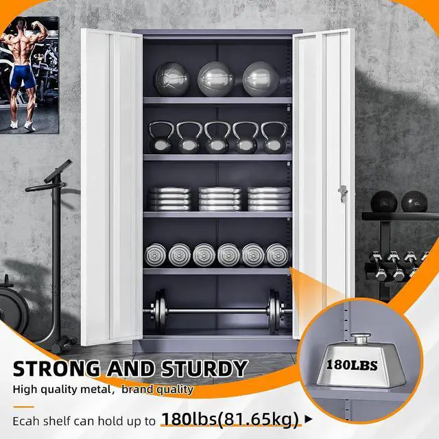 Alt view image 5 of 7 - Metal Garage Storage Cabinet, Black Lockable File Cabinet with 2 Doors and 4 Adjustable Shelves, Tall Steel Tool Cabinets for Office, Home, Garage, School, Gym
