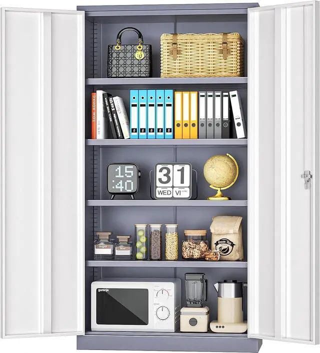 Main image of Metal Garage Storage Cabinet, Black Lockable File Cabinet with 2 Doors and 4 Adjustable Shelves, Tall Steel Tool Cabinets for Office, Home, Garage, School, Gym