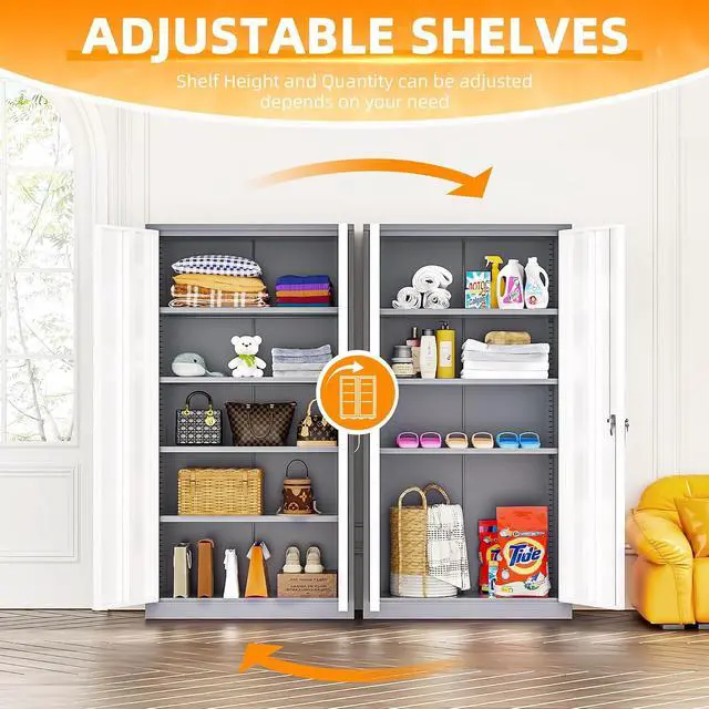 Alt view image 6 of 7 - Metal Garage Storage Cabinet, Black Lockable File Cabinet with 2 Doors and 4 Adjustable Shelves, Tall Steel Tool Cabinets for Office, Home, Garage, School, Gym