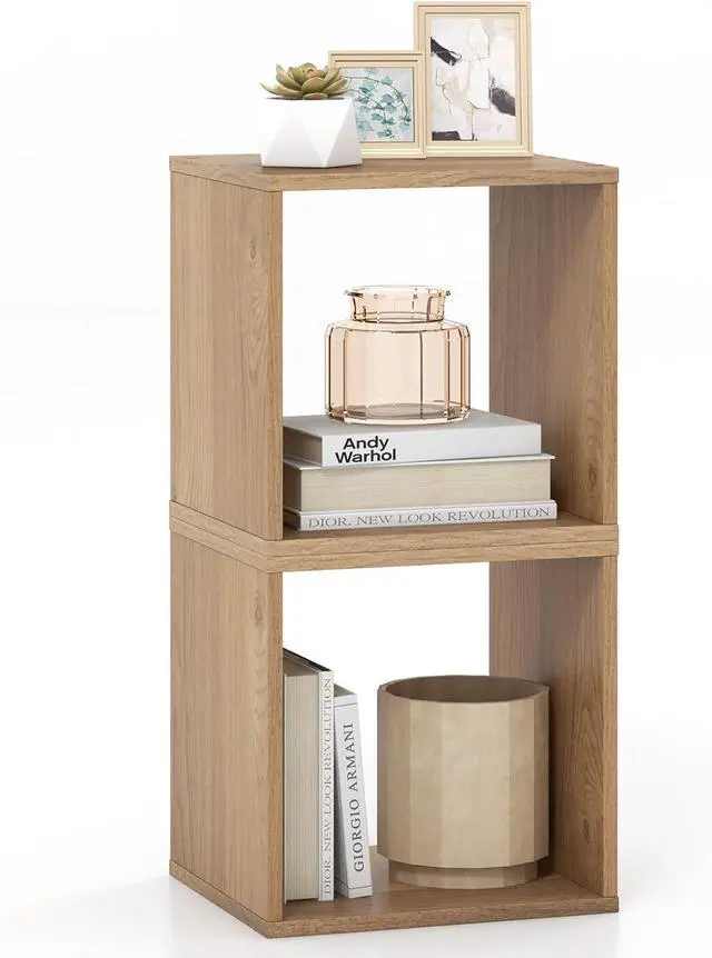 Main image of Stackable 2 Cube Storage Organizer, Freestanding Cubby Storage Bookcase with Anti-toppling Device, 2-Tier Bookshelf, Combinable Record Player Stand for Living Room Bedroom Study (1, Natural)